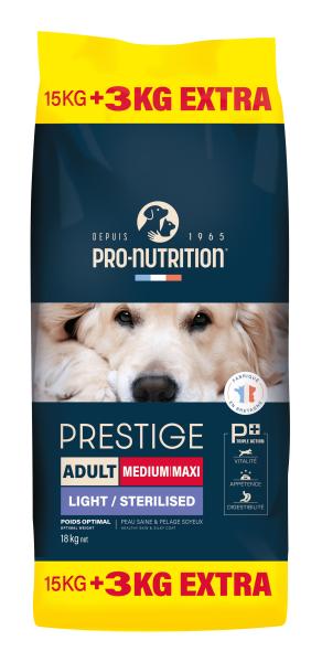 Pro Nutrition Prestige Adult MEDIUM / MAXI Light/Sterilized 15 kg +3 kg